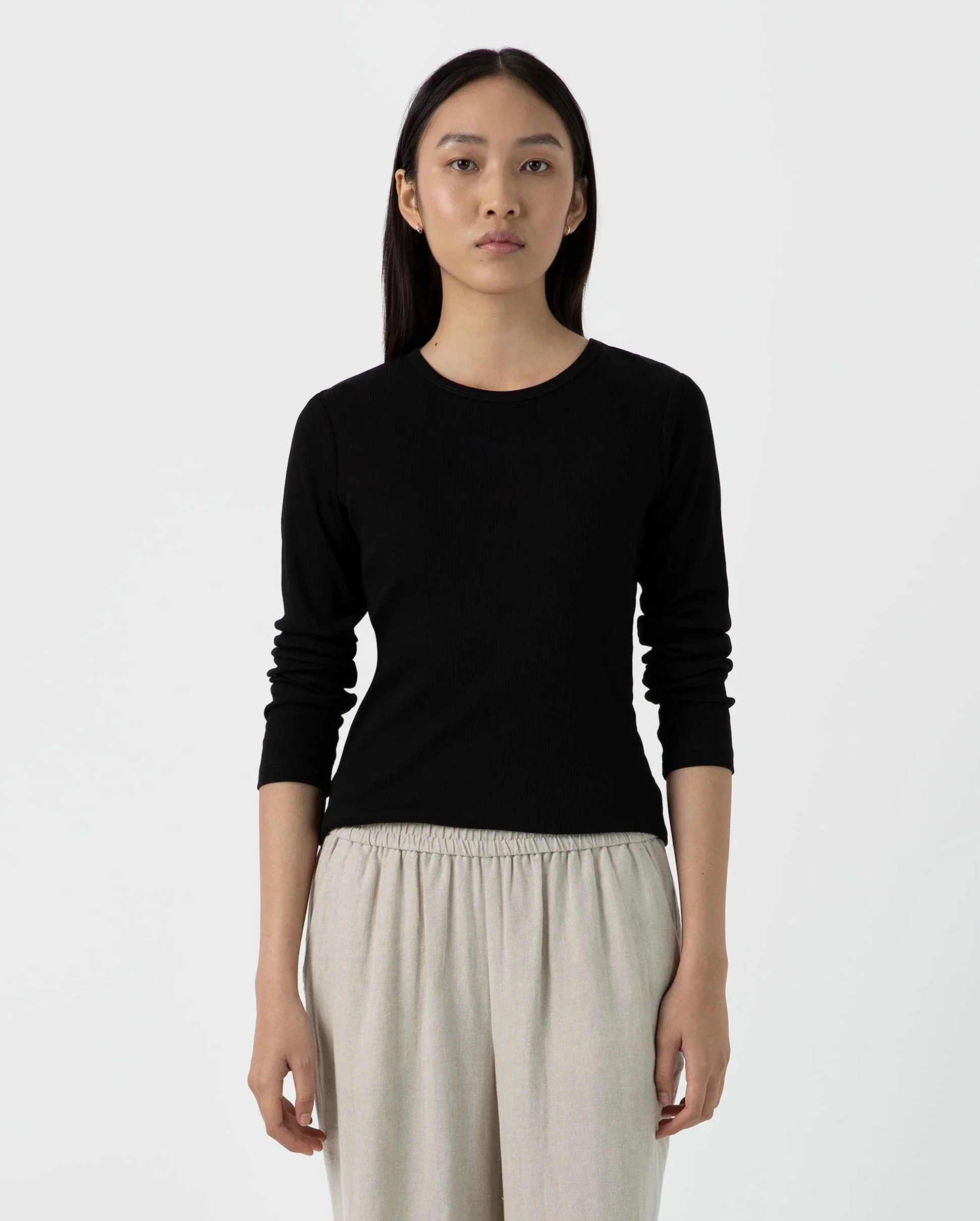 LONG SLEEVE RIBBED T-SHIRT / BLACK