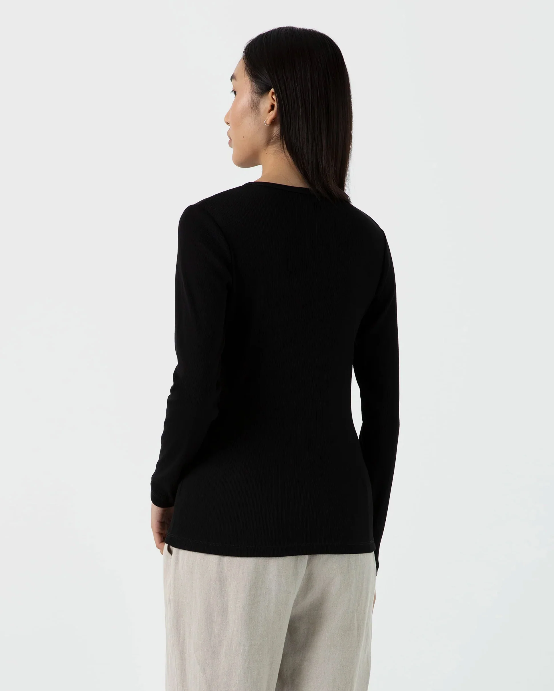 LONG SLEEVE RIBBED T-SHIRT / BLACK - Image 2
