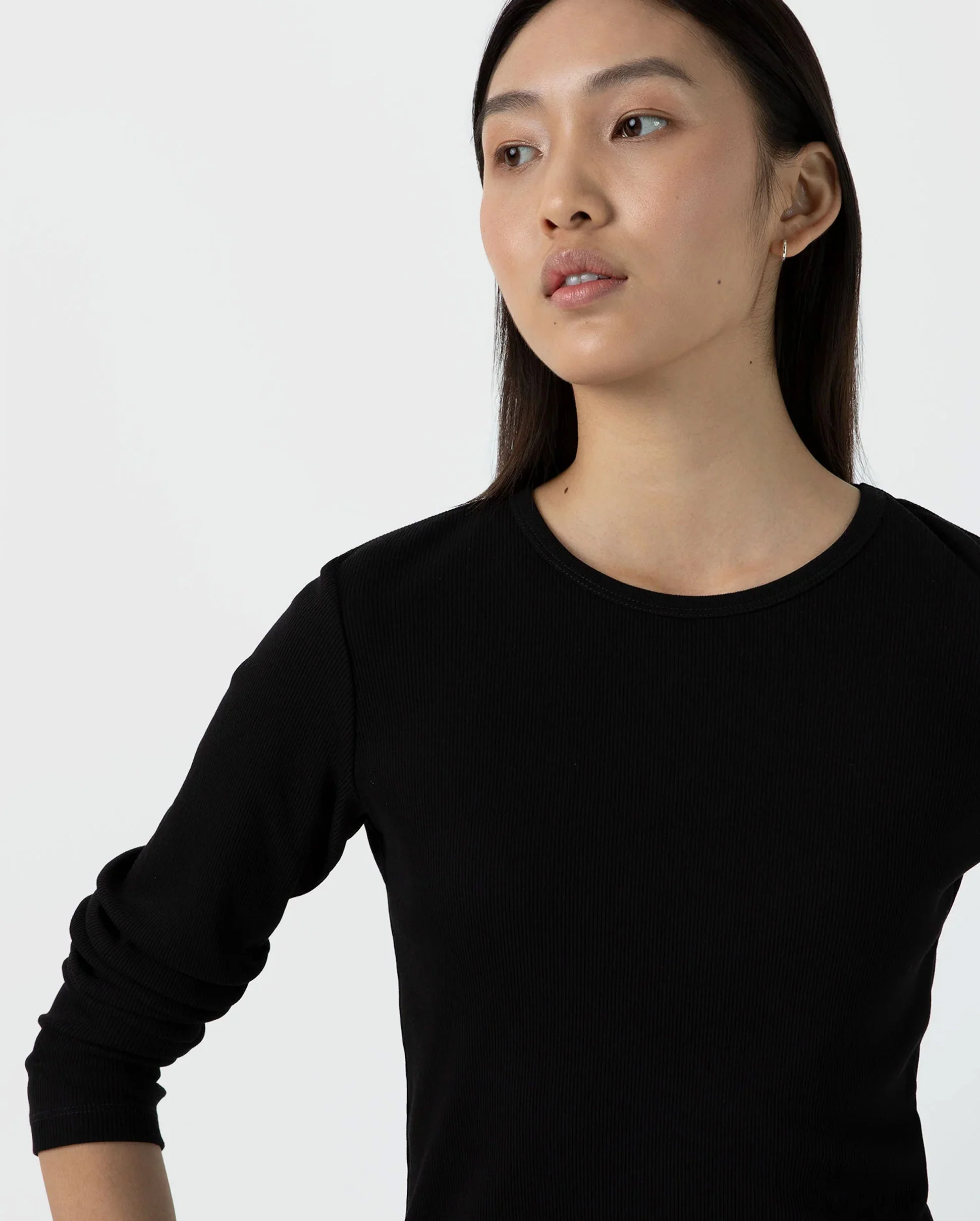 LONG SLEEVE RIBBED T-SHIRT / BLACK - Image 3