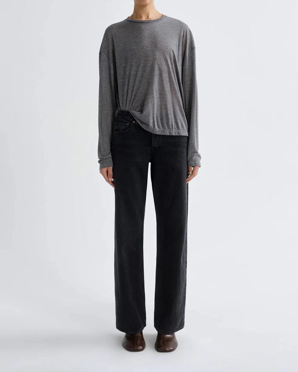 SASHA LONGSLEEVE BOYFRIEND TEE / GREY HEATHER - Image 2
