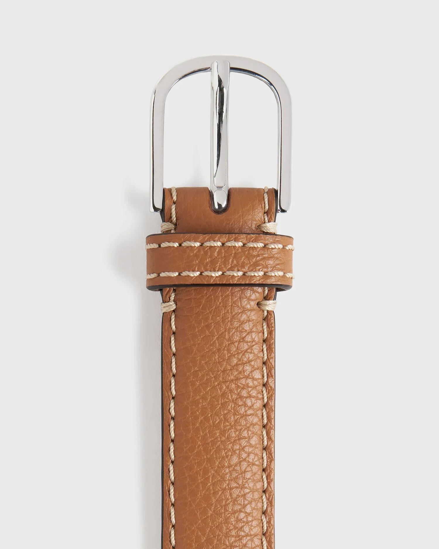 SLIM GRAINED-LEATHER BELT / TAN - Image 5