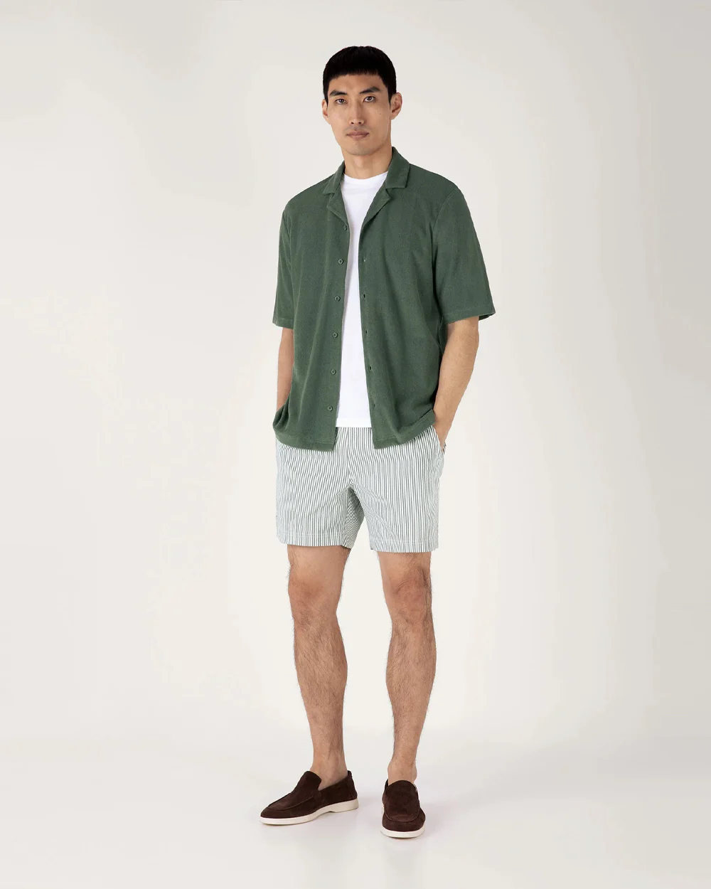 STRIPE SWIMSHORT / DUSK GREEN WHITE MINI STRIPE - Image 2