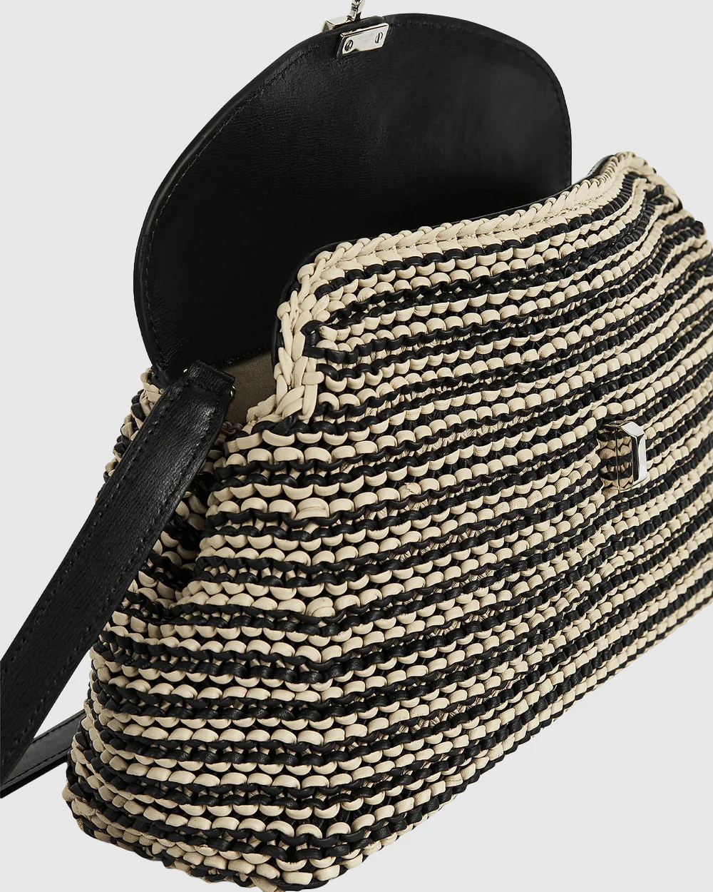 T-LOCK WOVEN-LEATHER CLUTCH / BLACK/SAND - Image 4