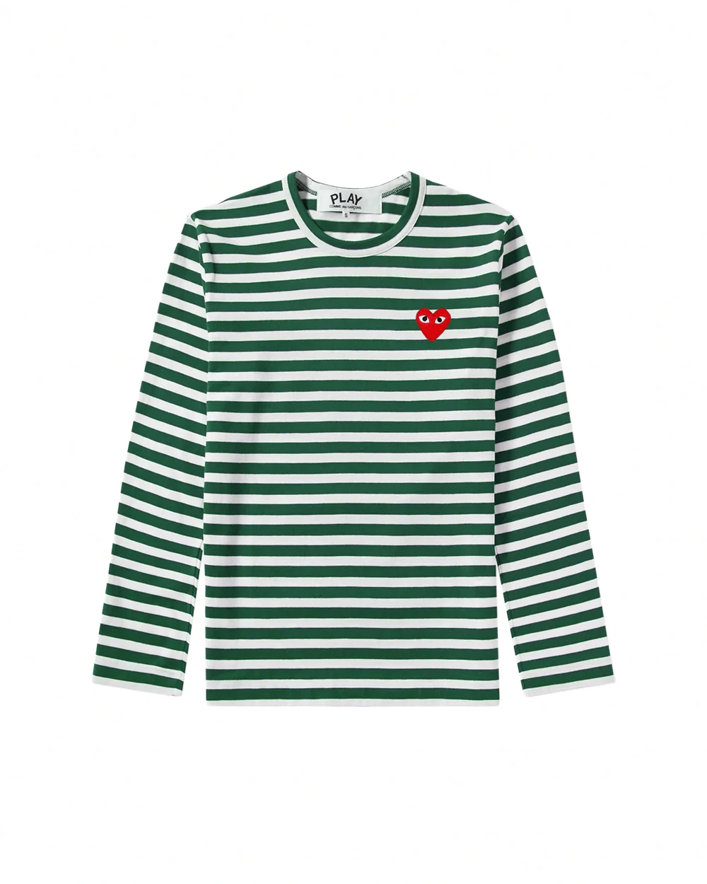 T164 UNISEX RED HEART L/S T-SHIRT / GREEN STRIPE