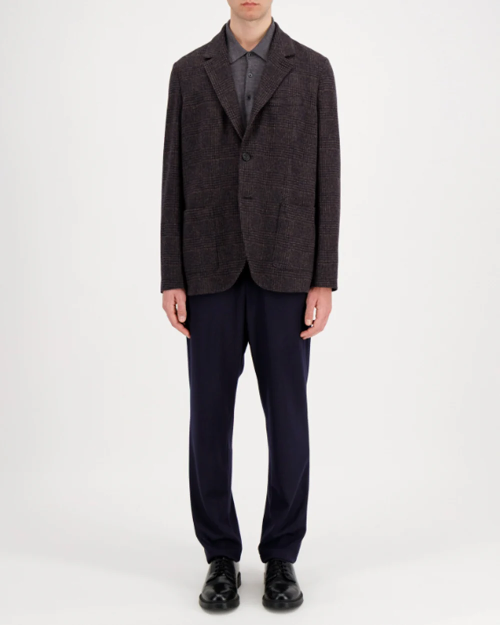 TRAVEL BLAZER IN PATTERNED MOLESKIN / BROWN & BLUE HOUNDSTOOTH