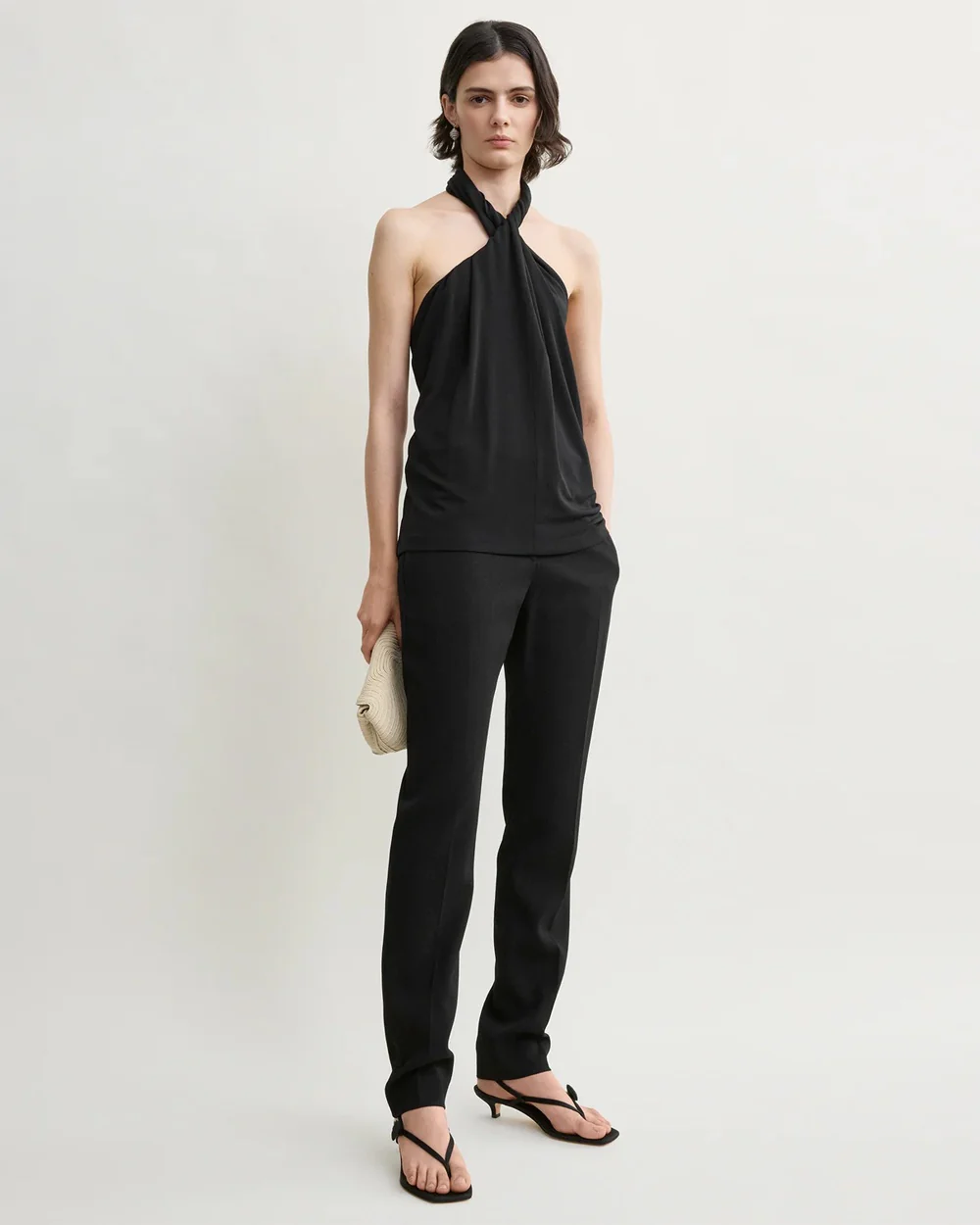 TWISTED JERSEY HALTER TOP / BLACK - Image 2