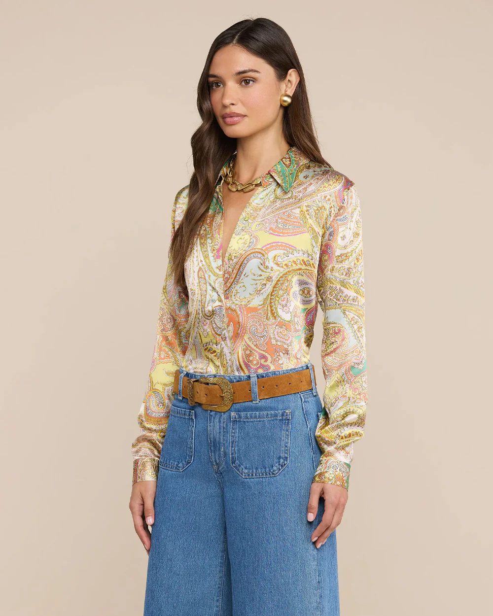 TYLER SILK BLOUSE / GREEN MULTI CLUSTER PAISLEY - Image 2